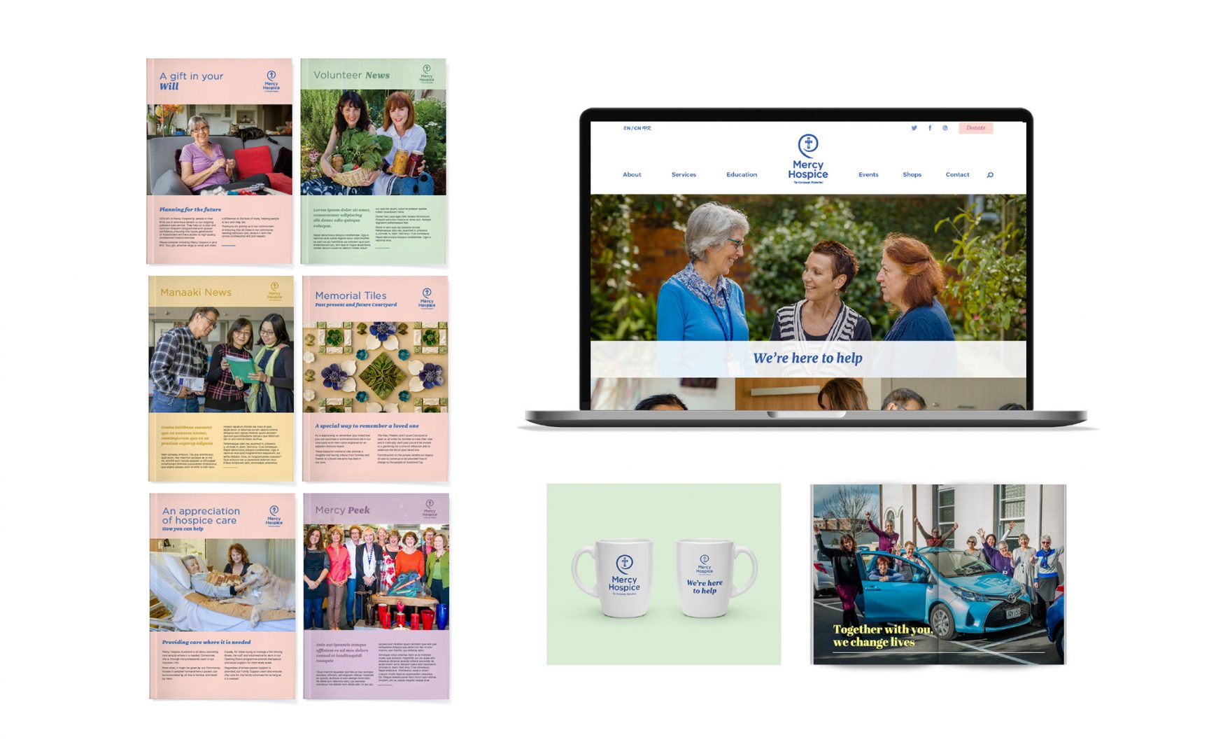 We worked with Mercy Hospice Auckland to create a brand identity that reflected their heritage and values, while bringing a fresh look.